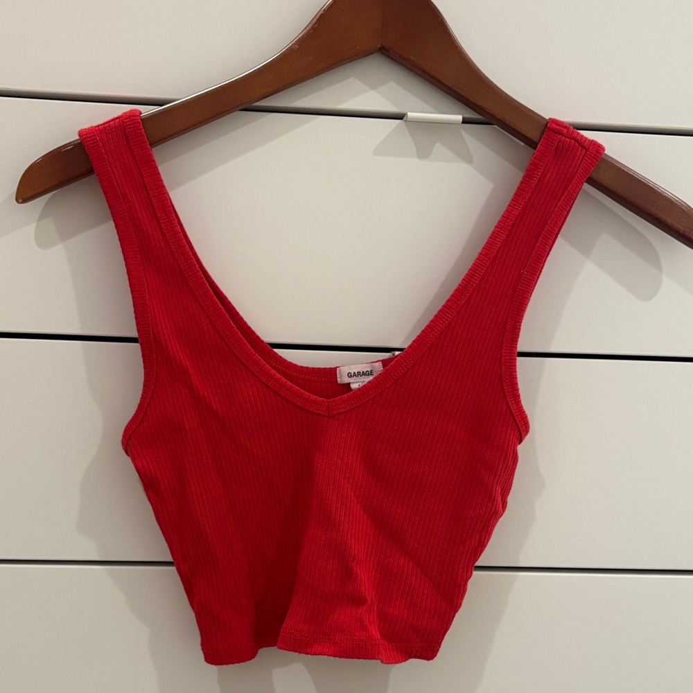 Garage Red Ribbed Crop Top